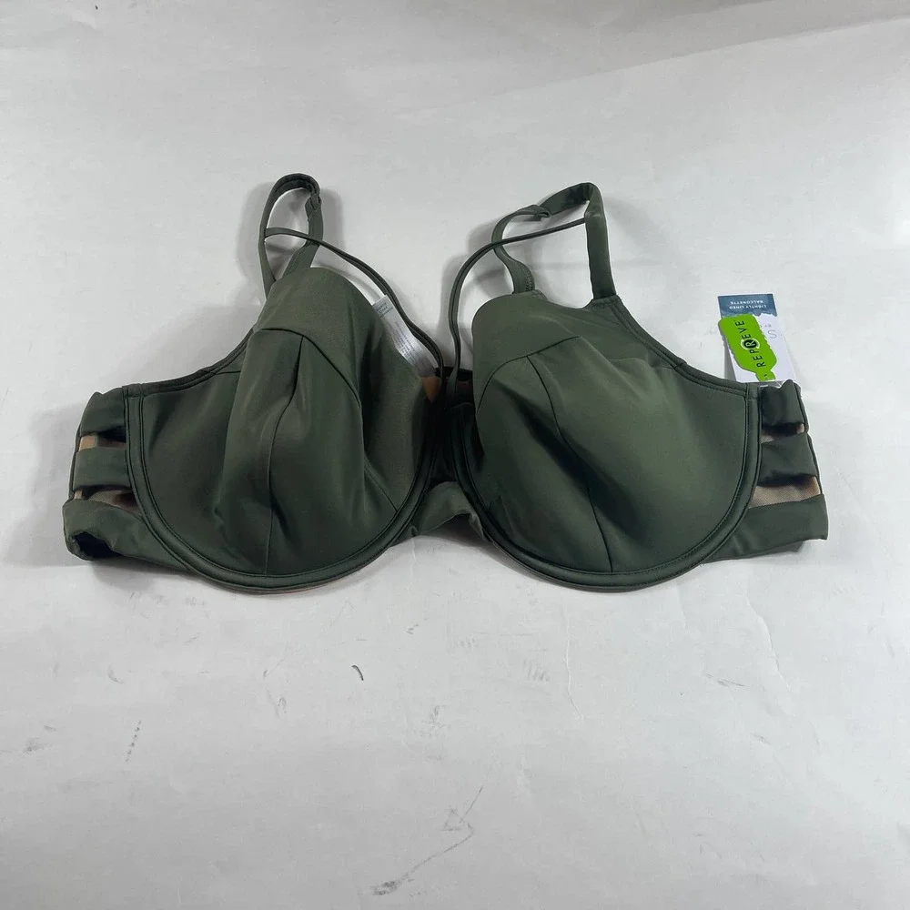 Cacique Underwire Balconette Swim Bikini Top 46D Plus Size Women NWT‎